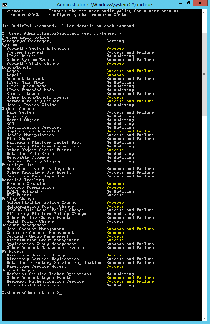 Advanced Audit Policy Settings